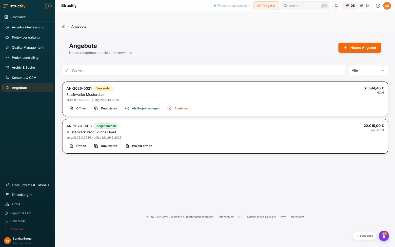 Structify Desktop: Angebote & AVA: Leistungen bis zur Vergabe